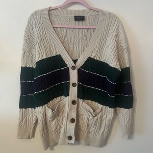 Vici Cream and Dark Green Cardigan